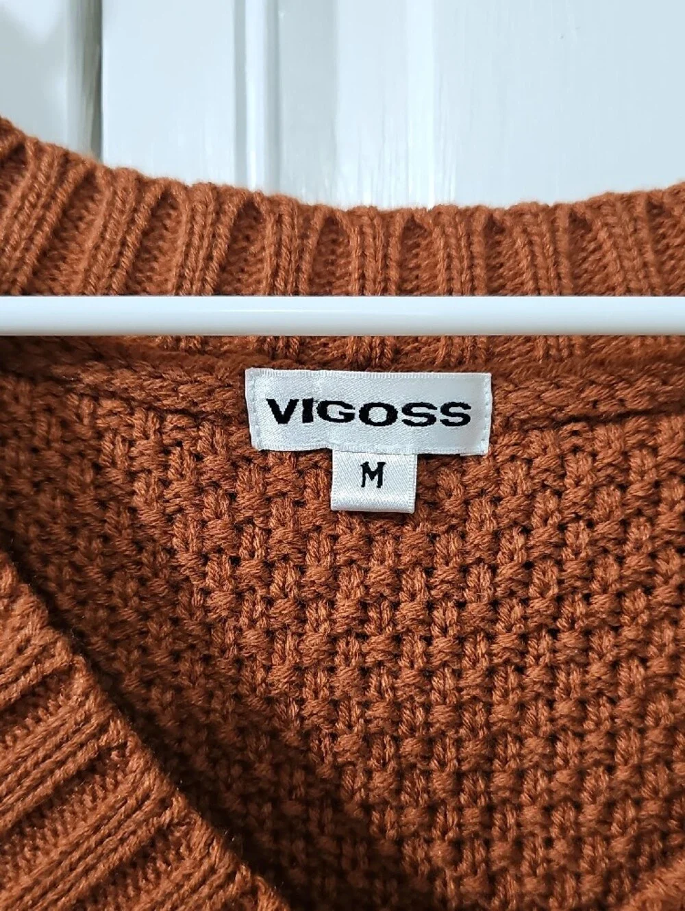 Vigoss Burnt Orange Fringe Cable V-Neck Sweater Vest